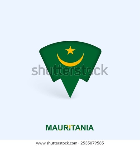 Mauritania Flag Map Pointer Design with Shadow. Vector illustrator.