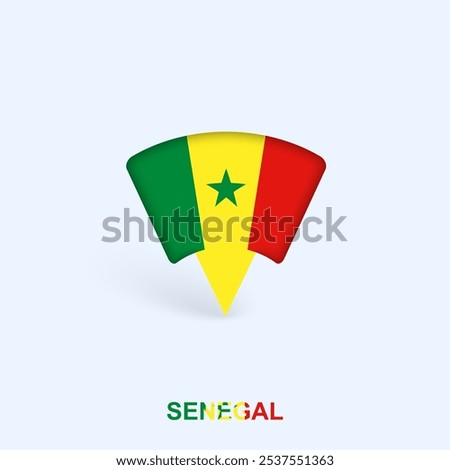 Senegal Flag Map Pointer Design with Shadow. Vector illustrator.