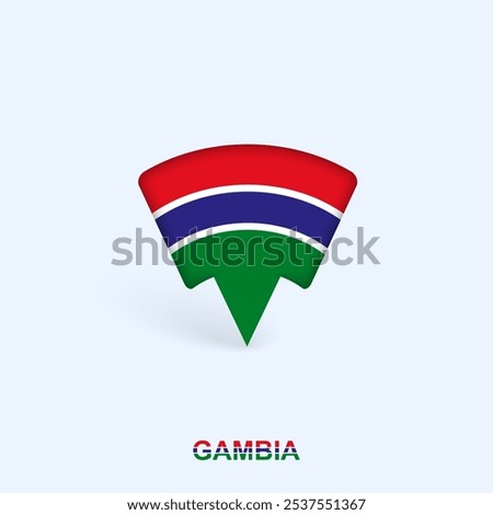 Gambia Flag Map Pointer Design with Shadow. Vector illustrator.