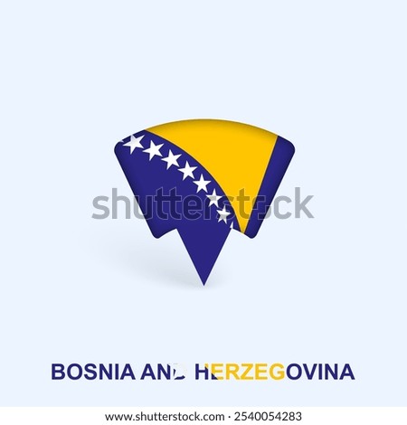 Bosnia and Herzegovina Flag Map Pointer Design with Shadow. Vector illustrator.