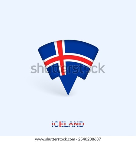 Iceland Flag Map Pointer Design with Shadow. Vector illustrator.