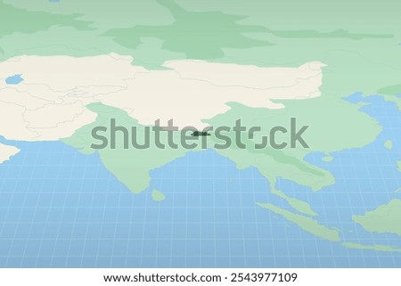 Bhutan highlighted on a detailed map, geographic location of Bhutan. Vector Map.