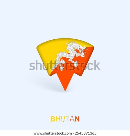 Bhutan Flag Map Pointer Design with Shadow. Vector illustrator.