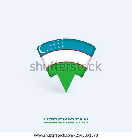 Uzbekistan Flag Map Pointer Design with Shadow. Vector illustrator.