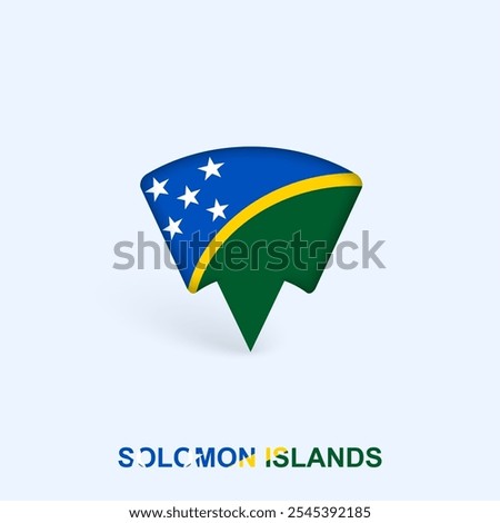 Solomon Islands Flag Map Pointer Design with Shadow. Vector illustrator.