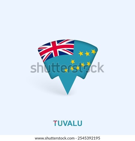 Tuvalu Flag Map Pointer Design with Shadow. Vector illustrator.