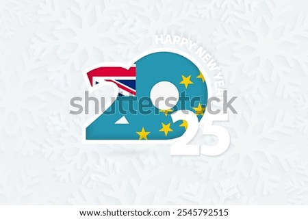 New Year 2025 for Tuvalu on snowflake background. Greeting Tuvalu with new 2025 year.