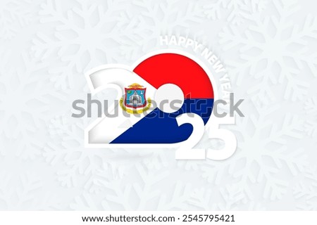 New Year 2025 for Sint Maarten on snowflake background. Greeting Sint Maarten with new 2025 year.