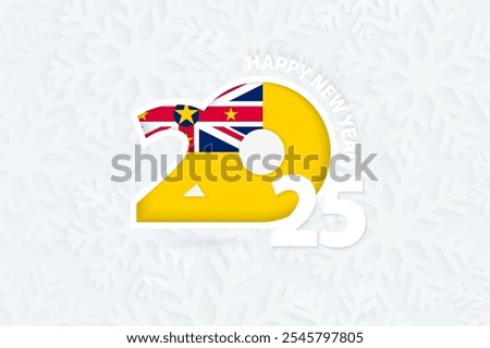 New Year 2025 for Niue on snowflake background. Greeting Niue with new 2025 year.