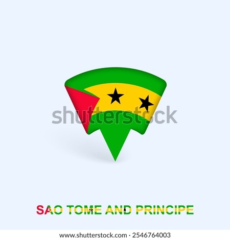 Sao Tome and Principe Flag Map Pointer Design with Shadow. Vector illustrator.