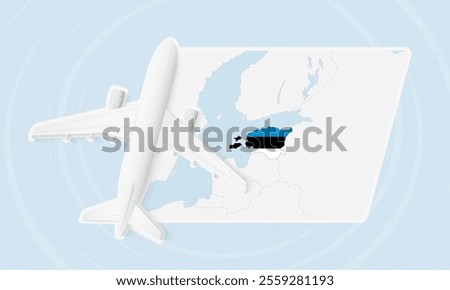 Estonia Travel Illustration with Plane and National Flag. Ideal for travel agencies, promotional materials, or geographic content related to Estonia.