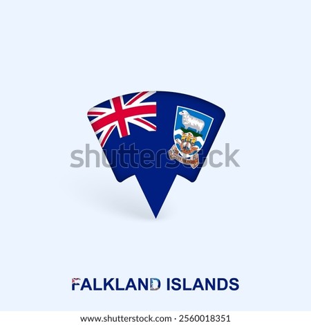 Falkland Islands Flag Map Pointer Design with Shadow. Vector illustrator.