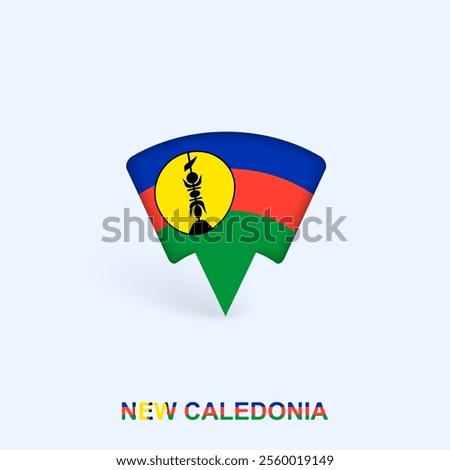 New Caledonia Flag Map Pointer Design with Shadow. Vector illustrator.