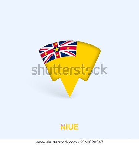 Niue Flag Map Pointer Design with Shadow. Vector illustrator.