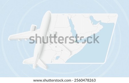 Djibouti Travel Illustration with Plane and National Flag. Ideal for travel agencies, promotional materials, or geographic content related to Djibouti.