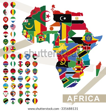 Africa map with flags, Africa map colored in with their flag. Vector Illustration.