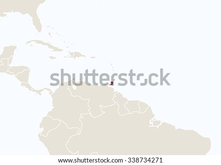 South America with highlighted Trinidad and Tobago map. Vector Illustration.
