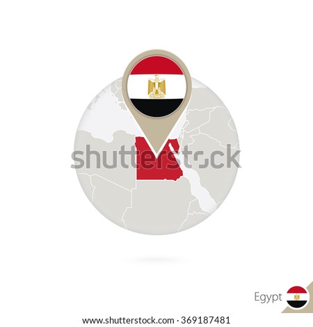 Egypt map and flag in circle. Map of Egypt, Egypt flag pin. Map of Egypt in the style of the globe. Vector Illustration.