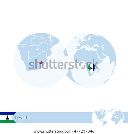 Lesotho on world globe with flag and regional map of Lesotho. Vector Illustration.