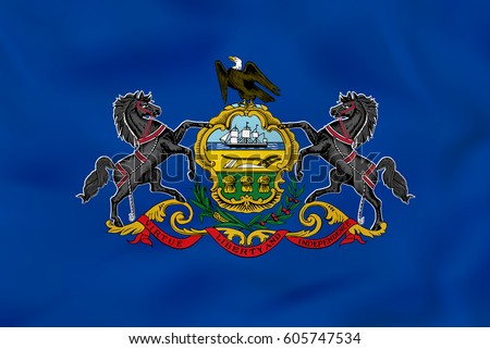 Pennsylvania waving flag. Pennsylvania state flag background texture.Vector illustration.