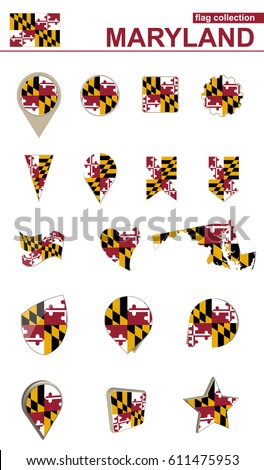 Maryland Flag Collection. Big set for design. Vector Illustration.