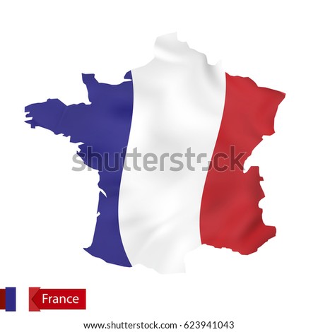 France map with waving flag of France. Vector illustration.