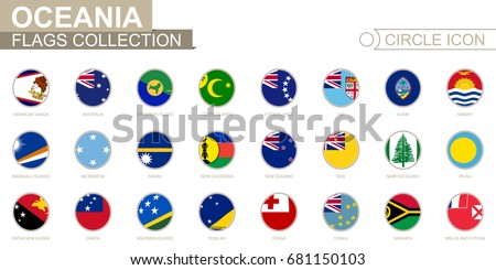 Alphabetically sorted circle flags of Oceania. Set of round flags. Vector Illustration.