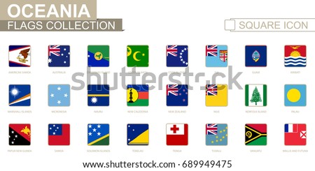 Square flags of Oceania. From American Samoa to Wallis and Futuna. Vector Illustration.