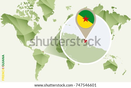 Infographic for French Guiana, detailed map of French Guiana with flag. Vector Info graphic green map.