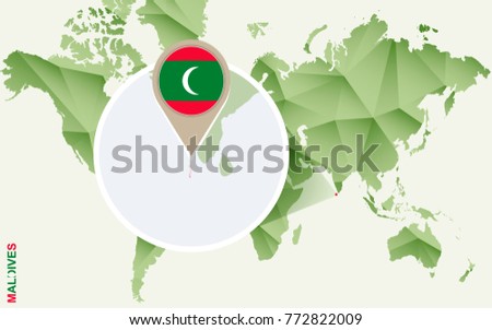 Infographic for Maldives, detailed map of Maldives with flag. Vector Info graphic green map.