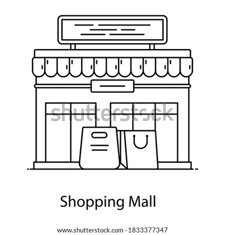 Shopping mall icon in line style, storehouse building 