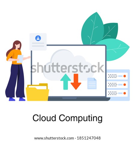 Cloud data transfer illustration, trendy style of cloud computing