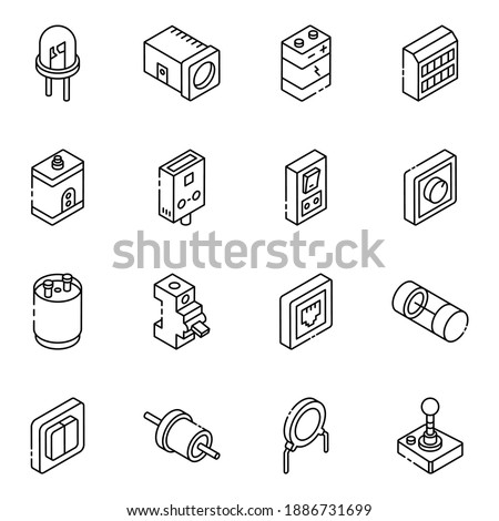 
Electric Components Glyph Isometric Icons 
