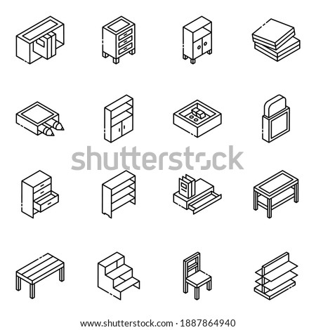 
School Interior Glyph Isometric Icons 