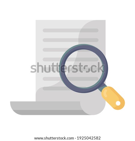 
Paper under magnifier, search document concept icon