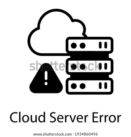 Design of cloud server error icon db rack with exclamation mark and cloud 