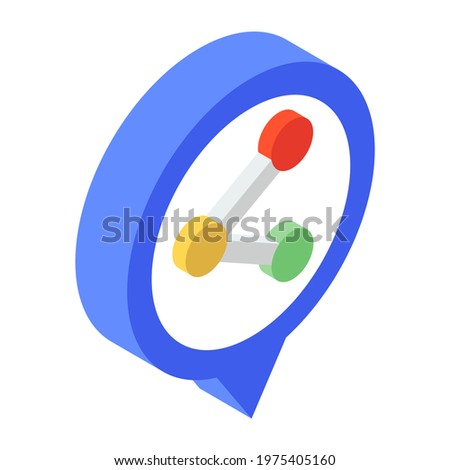 Share symbol inside pointer, share location isometric icon