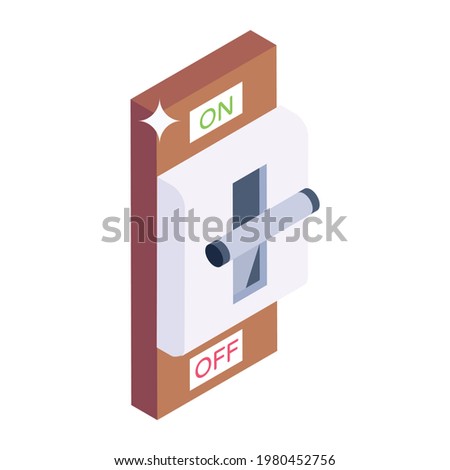 Editable isometric style of on off button, circuit breaker control panel 