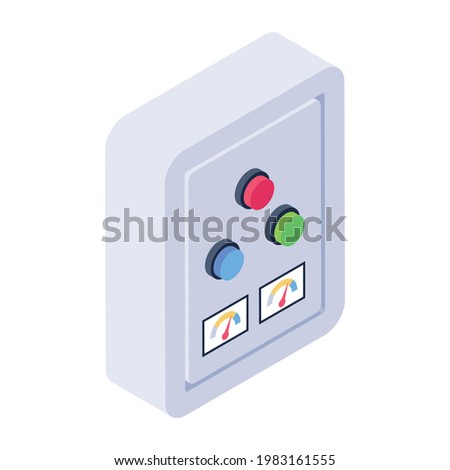 Editable isometric style of changeover, circuit control breaker buttons 
