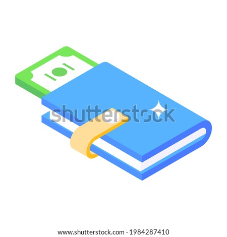 Financial bookkeeping diary, isometric icon of general ledger 