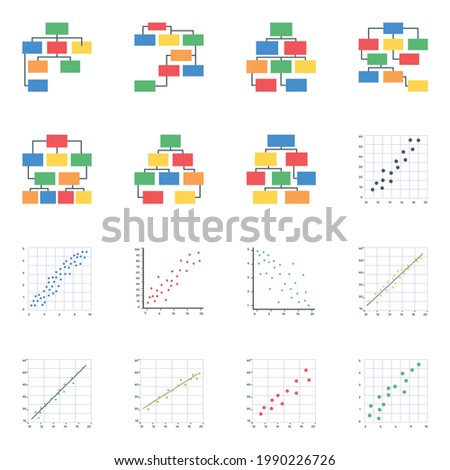 Pack of Hierarchy and Scatter Charts Flat Icons