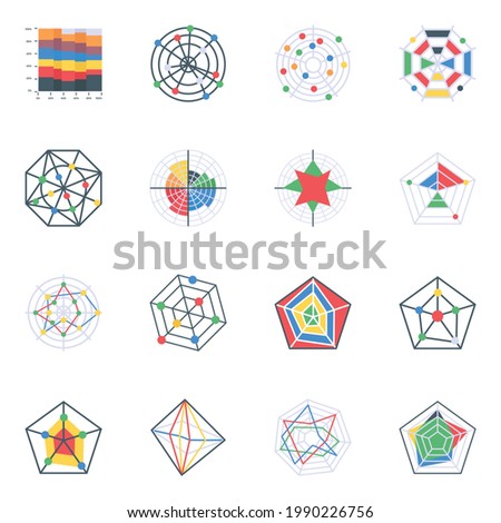 Pack of Radar and Spider Charts Flat Icons
