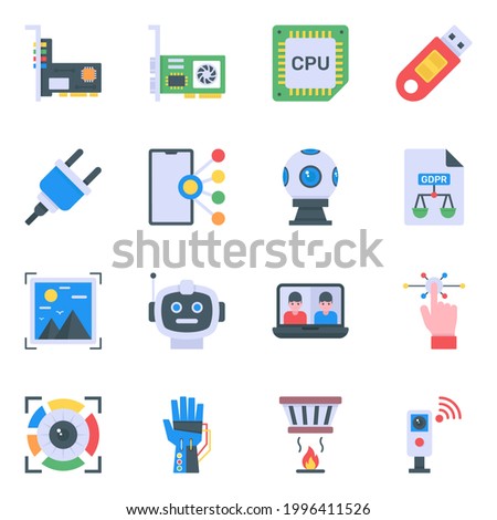 Pack of Computer Accessories and Gadget Flat Icons