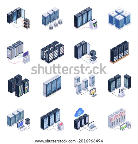 Isometric Icons of Server Room in Modern Style Designs