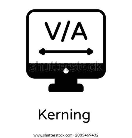 Alphabets with arrow inside monitor denoting kerning in glyph icon 