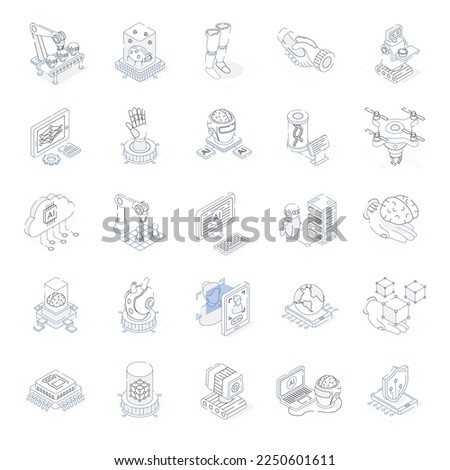 Pack of AI Outline Isometric Icons 

