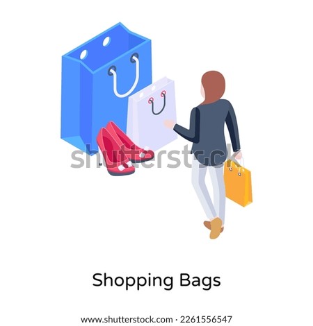 An isometric illustration of shopping bags, premium download