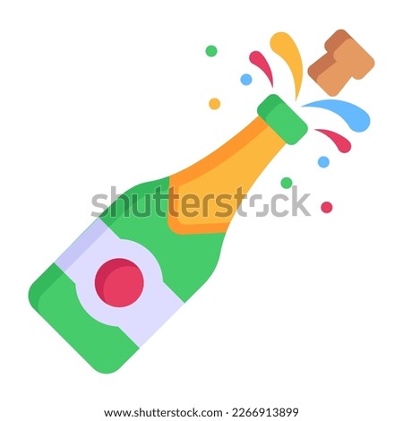 Popping cork champagne flat icon