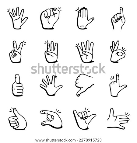Set of 16 Hand Gesticulations Doodle icons 
