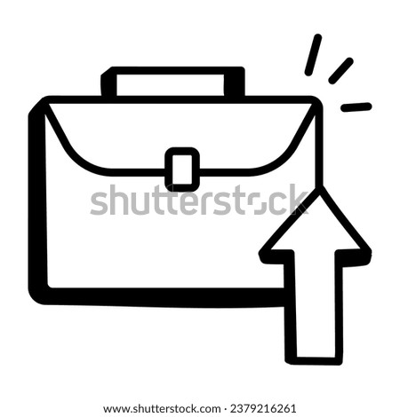 Briefcase with arrow, hand drawn icon of work upload